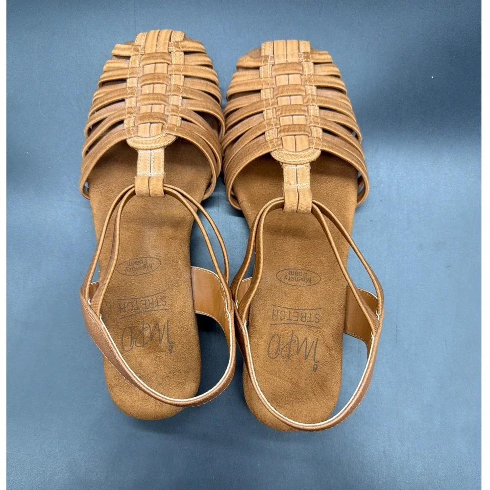 Impo Raeanne Tan Stretch Elastic Woven Wedge Sandals Womens 6.5M 6109284
